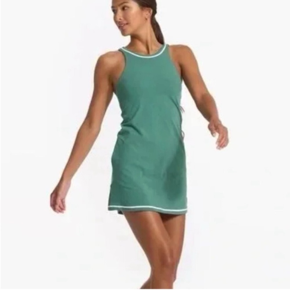 Vuori Green Tank Dress with White Trim